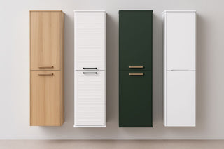 Aukštos vonios spintelės – modernūs vertikalūs vonios baldai tvarkingai ir talpiai daiktų saugojimui.