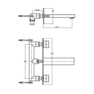 Kohlman Excelent QW195H techninis brėžinys su matmenimis ir montavimo schema.