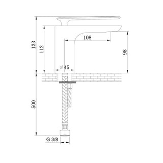 Grafito spalvos Kohlman Experience QB100EG techninis brėžinys su montavimo ir snapelio matmenimis.
