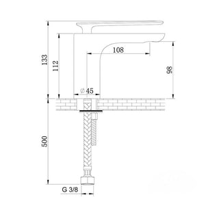 Auksinio Kohlman Experience QB100EGD praustuvo maišytuvo techninis brėžinys su montavimo ir snapelio matmenimis.