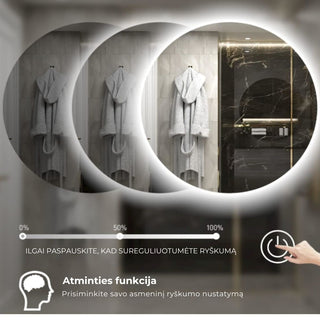 Apvalaus veidrodzio skirtingo ryskumo palyginimas su parodytu reguliavimo slankikliu ir atminties nustatymu iliustracija.