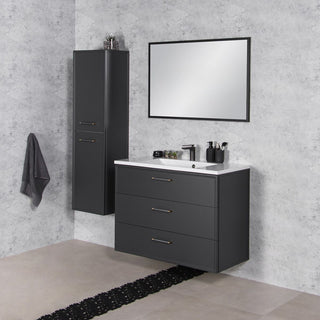 Antracito spalvos vonios baldų komplektas ANTE su spintele ir aukšta kolona