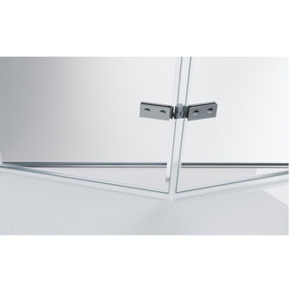 Dušo kabinos apatinės stiklo tvirtinimo detalės vaizdas iš arti