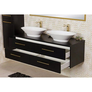 Juoda BELLI GOLD 140 cm vonios spintelė su dviem pastatomais praustuvais