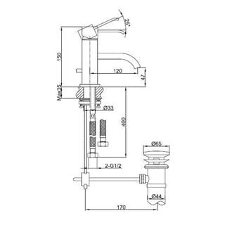 Techninis brezinys rodantis Kohlman AXIS maisytuvo matmenis ir konstrukcija.
