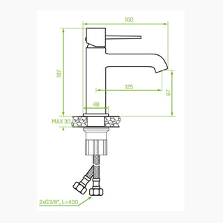 Laveo Pola auksinio maisytuvo techninis brezinys su matmenimis.