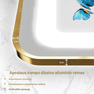 LED veidrodis su auksiniu aliuminio rėmeliu ir užapvalintais kampais