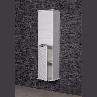 Balta Libra 45x155 cm spintele su atidarytomis apatinemis durelemis ir vidinemis lentynomis.