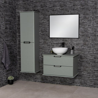 Libra 80 cm salaviju spalvos vonios baldai su spintele, auksta spinta ir veidrodziu.