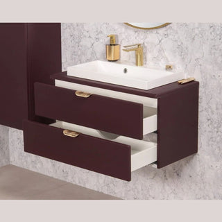 MAGNOLIA 80 cm bordo spalvos vonios spintelė su pastatomu praustuvu iš šono