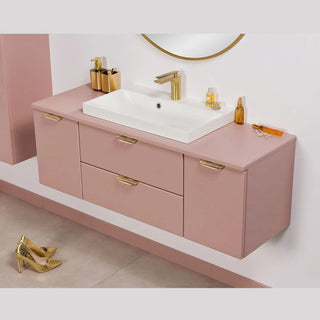MAGNOLIA rožinės spalvos 120 cm vonios spintelė su stalviršiu ir atidarytais stalčiais