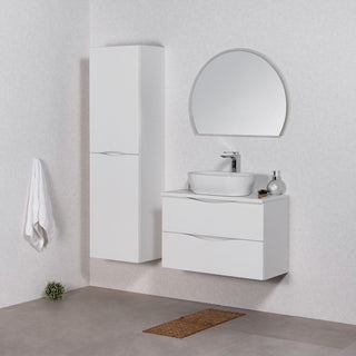 Onda vonios baldų komplektas su spintelių rinkiniu, apvaliu veidrodžiu ir praustuvu