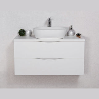 Balta ONDA 100 cm vonios spintelė su praustuvu ir dviem stalčiais, vaizdas iš priekio