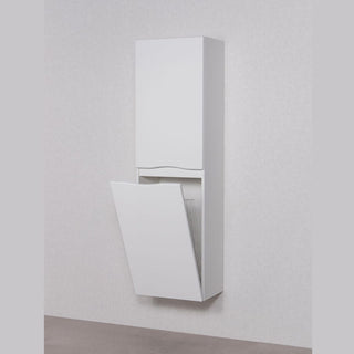 ONDA balta vonios spintelė su atverčiamu krepšeliu skalbiniams moderniame interjere