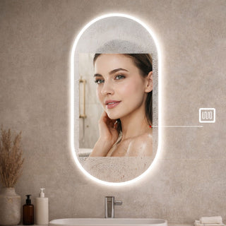 Ovalus LED veidrodis su anti rasos funkcija apsaugantis pavirsiu nuo garavimo vonios kambaryje