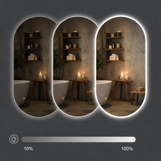 Ovalus LED veidrodis su reguliuojamu apsvietimo ryskumu nuo silpnos iki stiprios sviesos