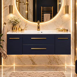 Tamsiai mėlyna vonios spintelė BELLI GOLD MG120-P 120 cm su SOMA praustuvu