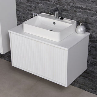 Balta TRETTO 80 cm vonios spintelė su praustuvu ir moderniu dizainu, matinis paviršius.