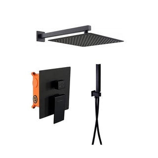 Veldman Quadro juodas įleidžiamas dušo komplektas su lietaus dušu ir rankiniu dušeliu