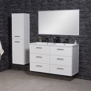 ANTE 120 cm vonios baldu komplektas su dviguba kriaukle, auksta spintele ir veidrodziu moderniame interjere