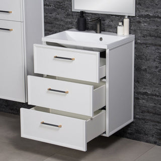 ANTE 60 cm vonios baldas su atidarytais trimis stalciais ir integruotu praustuvu, parodyta talpi vidine erdve